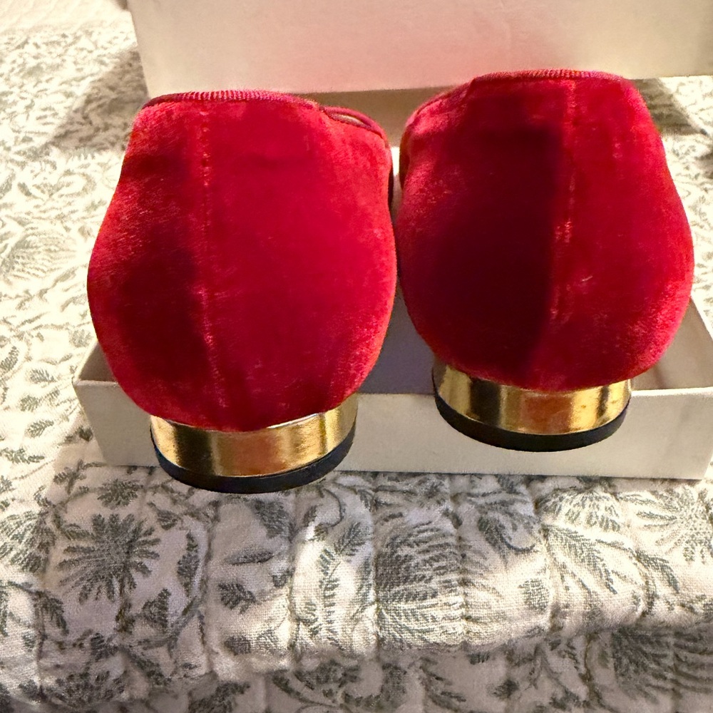 Charlotte Olympia Red Velvet Spider Web Flats - Picture 5 of 12